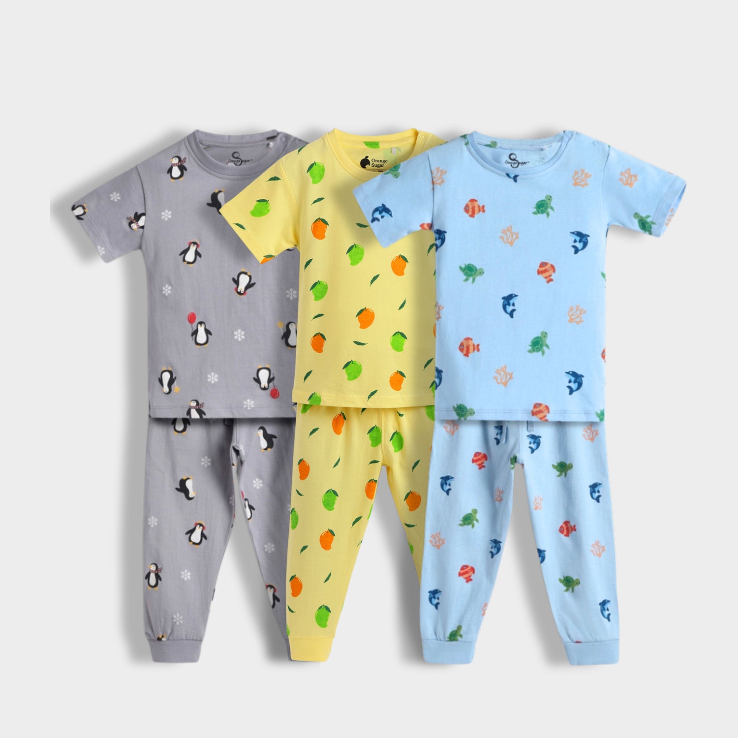 3 Pack Half Sleeves Unisex Co-ord Set | Penguin, Mangoes, Underwater