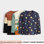 3 Pack Full Sleeves Unisex T-Shirts | Colour Block , Dino , Balloon