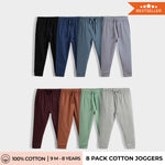 8 Pcs Cotton Joggers | Black, Blue, Air Force Blue, Grey, Wine, Brown, Green, Melange Grey