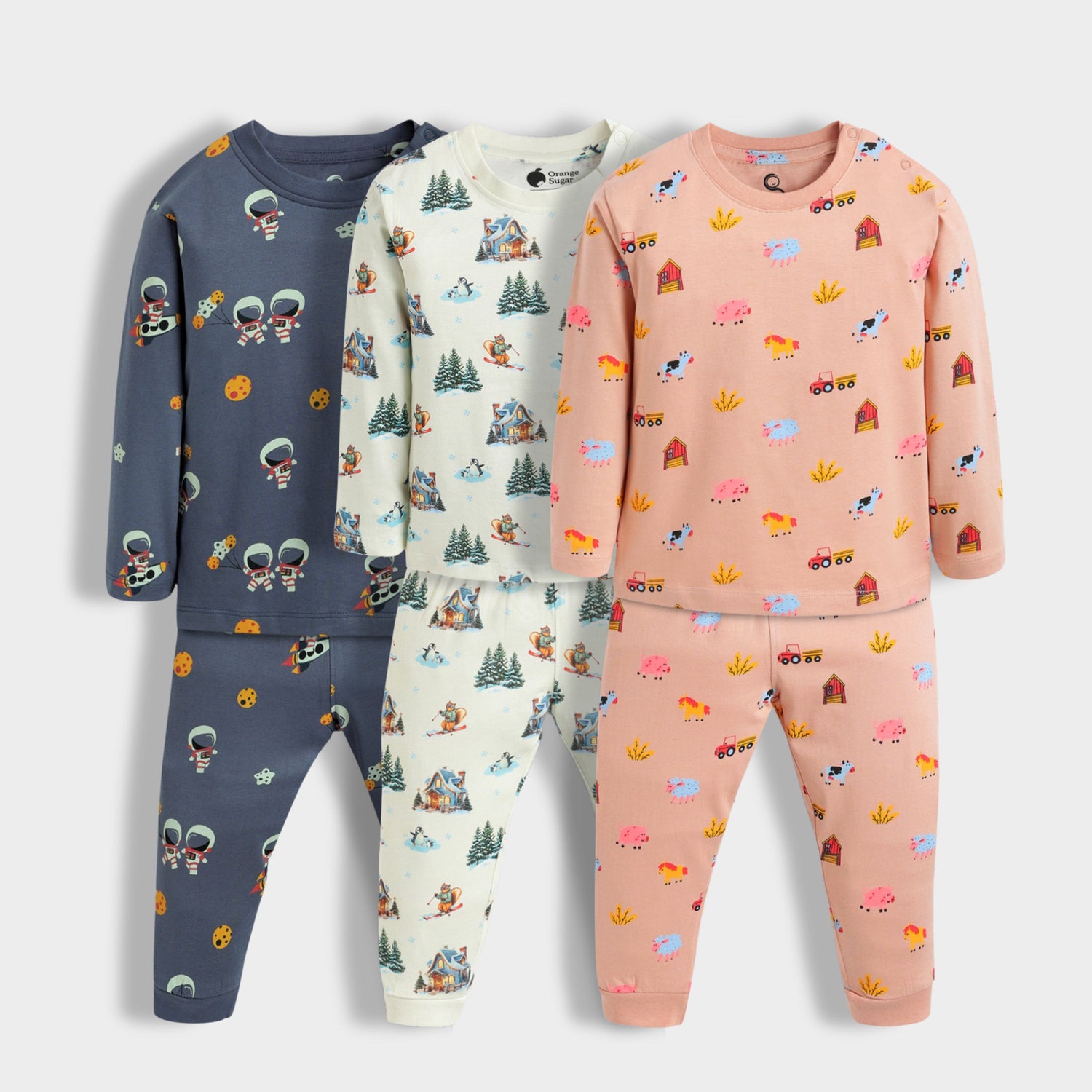 3 Pack Full Sleeves Unisex Co-ord Set | Space, Winterland, Farm