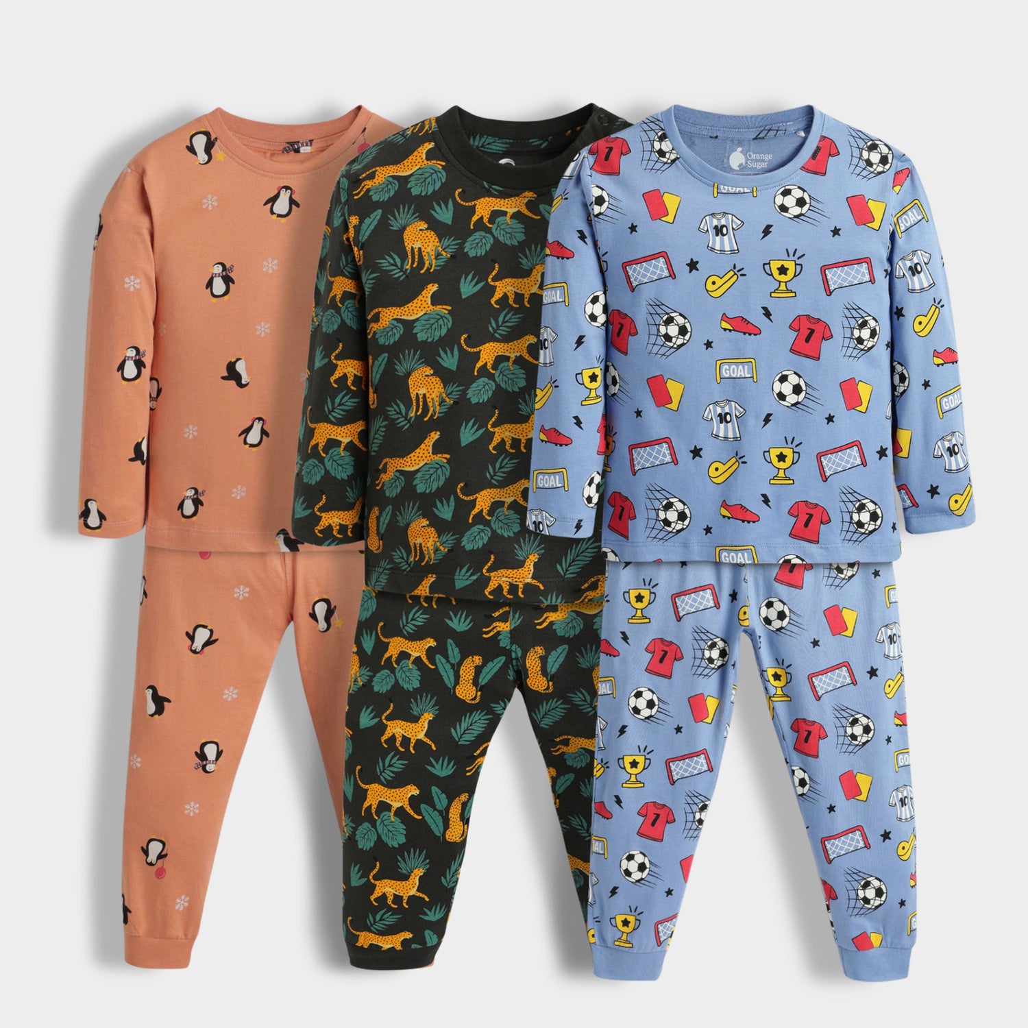 3 Pack Full Sleeves Unisex Co-ord Set | Penguin Chill, Cheetah, Football