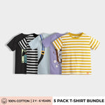 5 Pack Half Sleeves Unisex T-Shirts | Game Mode, Black Stripes, Back Pack, Popcorn, Yellow Stripes