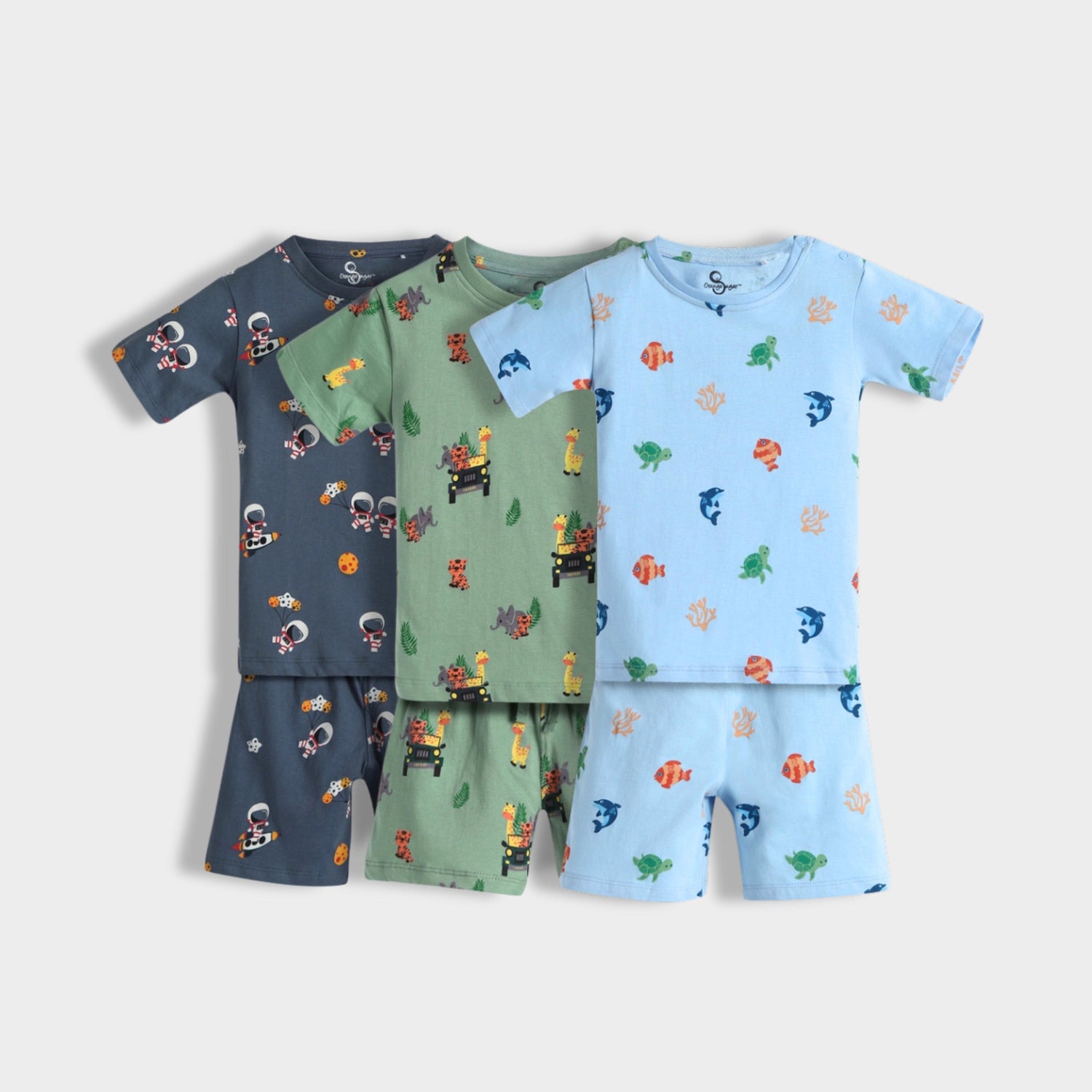 3 Pack T-Shirt & Shorts Unisex Co-ord Set | Space, Jungle & Underwater