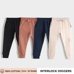 4 Pcs Interlock Joggers | Black, Honey Brown, Blue, Beige