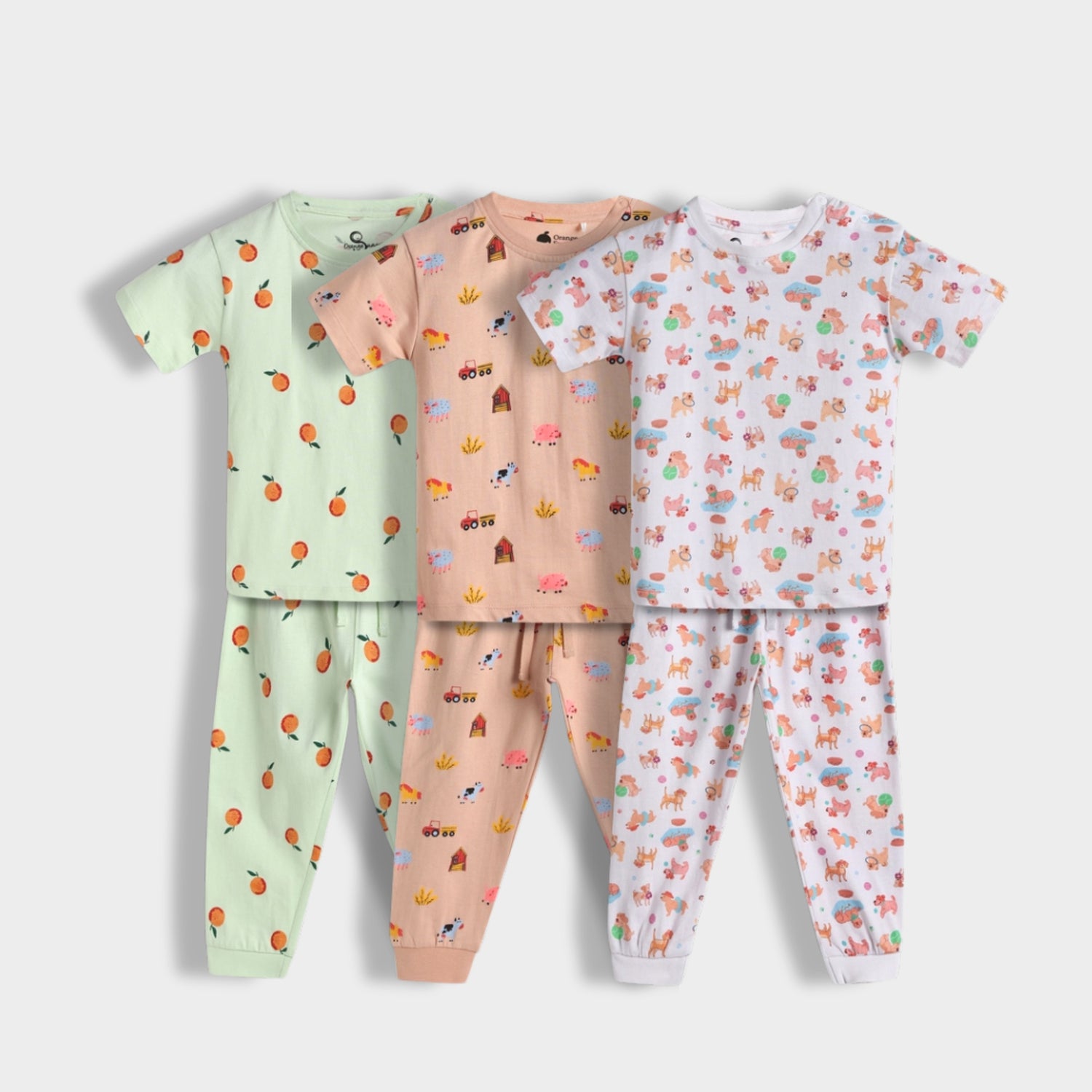 3 Pack Half Sleeves Unisex Co-ord Set | Orange Bliss, Farm, Furry