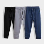 3 Pcs Cotton Joggers | Black, Grey, Blue