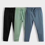 3 Pcs Cotton Joggers | Black, Green, Air Force Blue