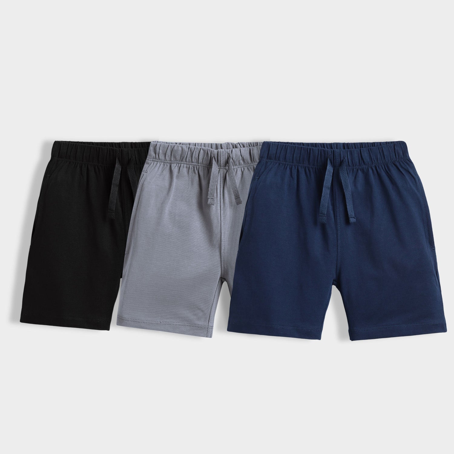 3 Pcs Cotton Shorts | Black, Grey, Blue