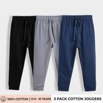 3 Pcs Cotton Joggers | Black, Grey, Blue