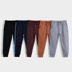 5 Pcs Cotton Joggers | Black, Colour Block Blue, Wine, Brown, Grey