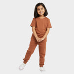 Half Sleeves Unisex T-Shirt & Joggers Set | Brown