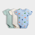 3 Pcs Half Sleeves Bodysuit | Light Green, Off White, Underwater