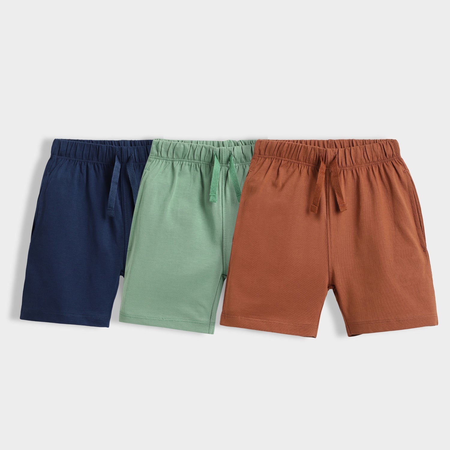 3 Pcs Cotton Shorts | Blue, Green, Brown