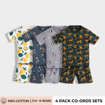 4 Pack T-Shirt & Shorts Unisex Co-ord Set | Space, Lemon, Penguin & Cheetah