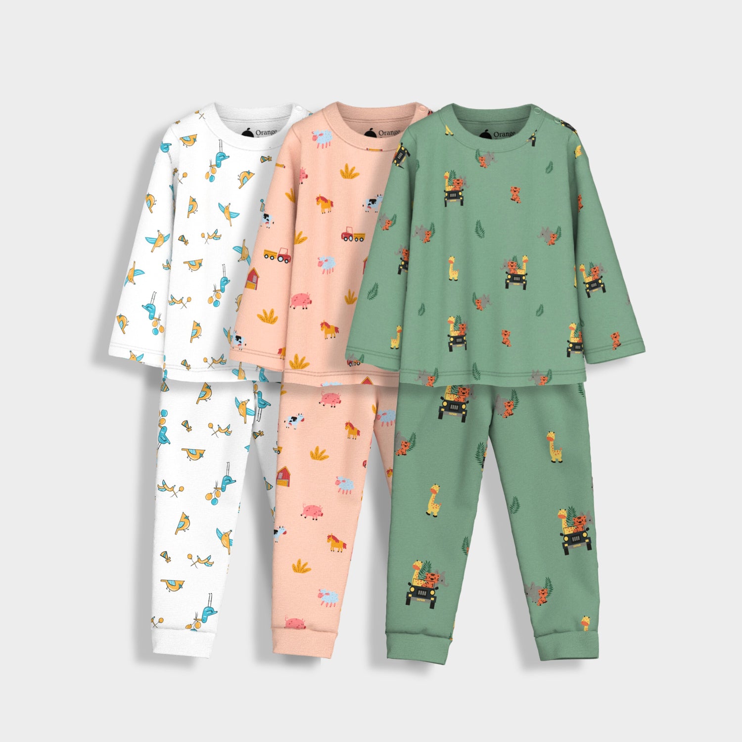 3 Pack Full Sleeves Unisex Co-ord Set | Bird, Jungle & Farm