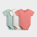 3 Pcs Half Sleeves Bodysuit | Light Green, Off White, Orange