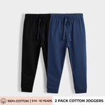 2 Pcs Cotton Joggers | Black, Blue