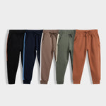 5 Pcs Cotton Joggers | Colour Block Black, Colour Block Blue, Biscuit Brown, Colour Block Olive, Brown
