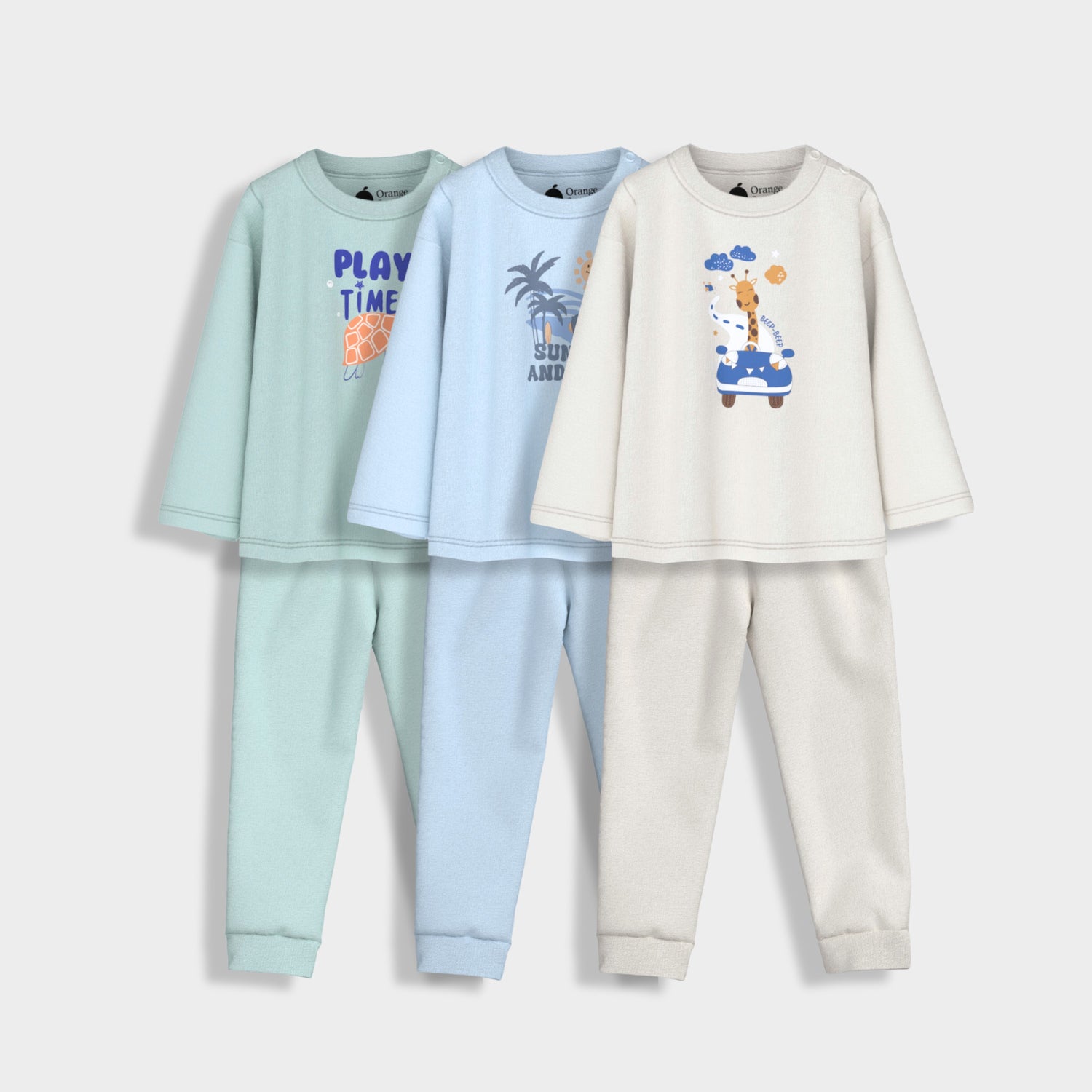3 Pack Full Sleeves Unisex Co-ord Set | Giraffe Beep, Play, Sun