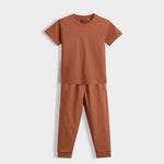 Half Sleeves Unisex T-Shirt & Joggers Set | Brown