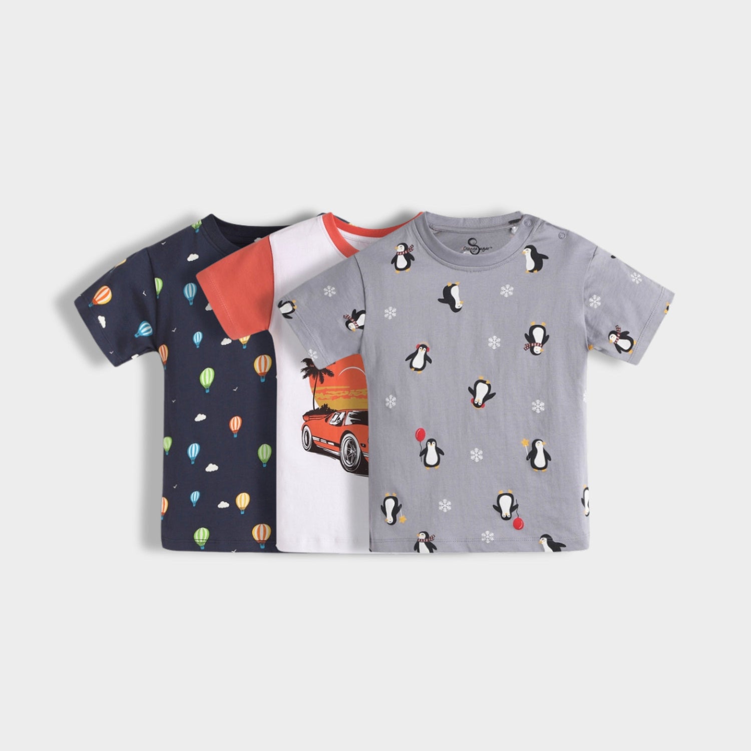3 Pack Half Sleeves T-Shirt | Hot Air, Car Ride, Penguin
