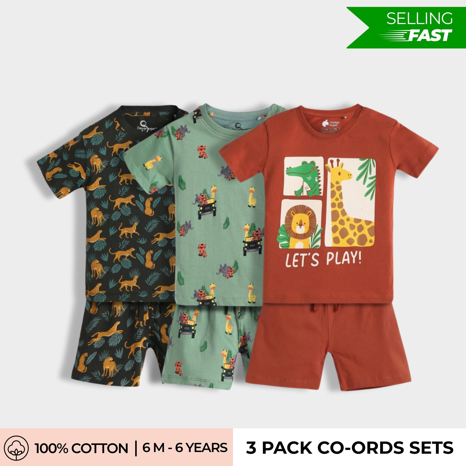 3 Pack T-Shirt & Shorts Unisex Co-ord Set | Cheetah, Jungle, Zoo