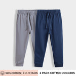 2 Pcs Cotton Joggers | Grey, Blue