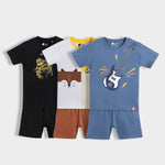 3 Pack T-Shirt & Shorts Unisex Co-ord Set | Fearless Lion, Half And Half, Little Rockstar