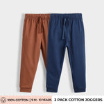 2 Pcs Cotton Joggers | Brown, Blue