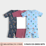 3 Pack T-Shirt & Shorts Unisex Co-ord Set | Space, Berry, Underwater