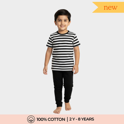 Half Sleeves Unisex Co-ord Set | Black Stripes