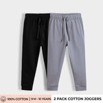 2 Pcs Cotton Joggers | Black, Grey