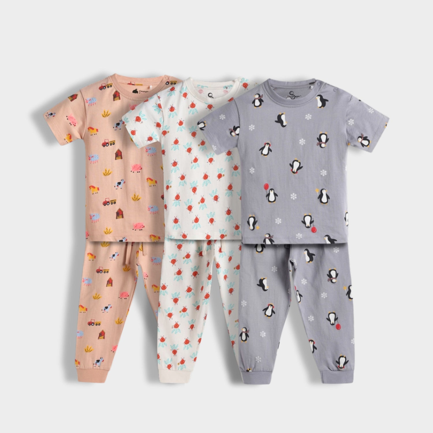 3 Pack Half Sleeves Unisex Co-ord Set | Farm, Penguin & Beetroot