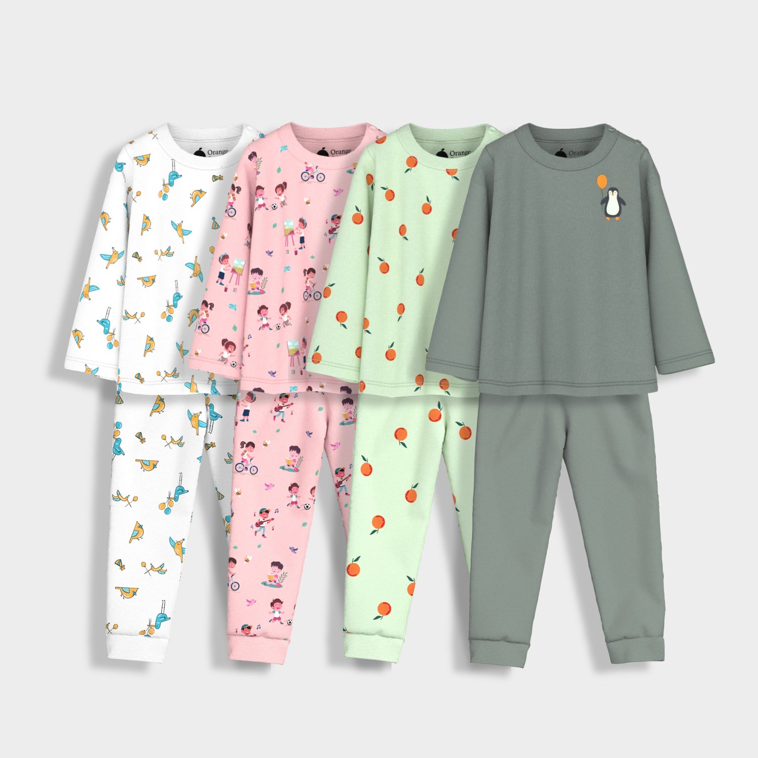 4 Pack Full Sleeves Unisex Co-ord Set | Orange Bliss, Garden, Bird & Penguin Float