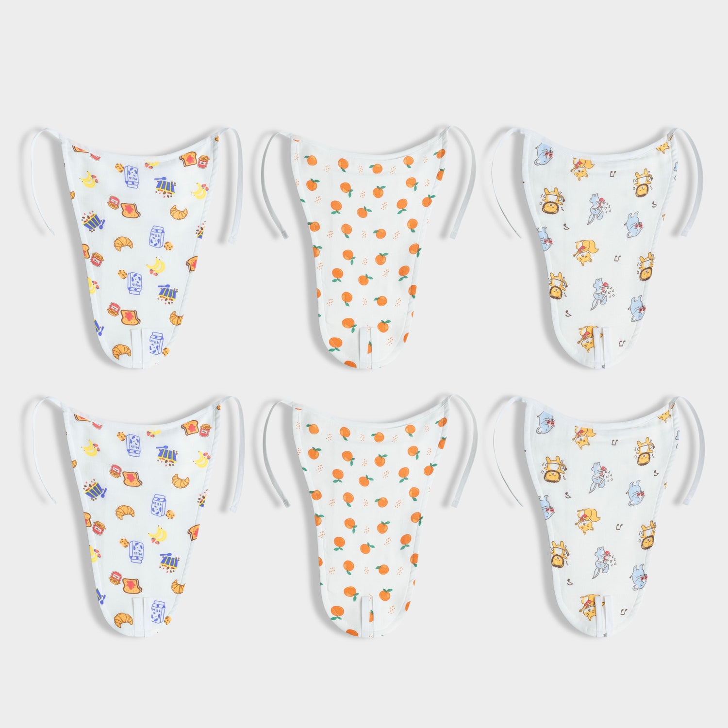 6 Pack Muslin Nappies | Breakfast, Sweet Oranges, Jungle Jingles