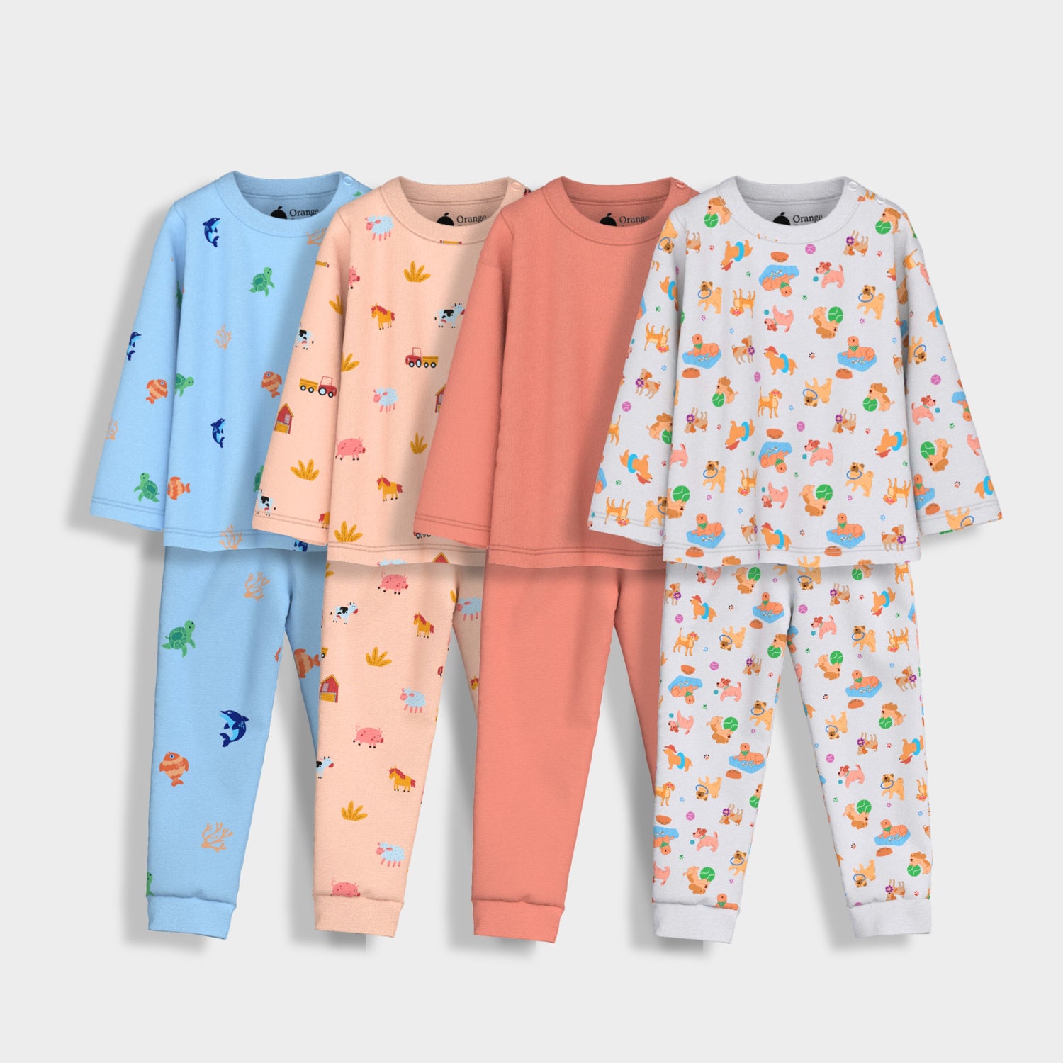 4 Pack Full Sleeves Unisex Co-ord Set | Underwater, Furry, Farm & Giraffe