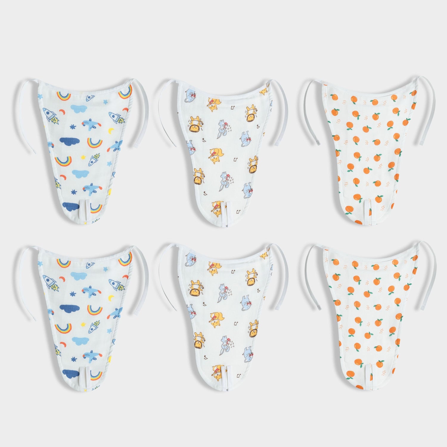 6 Pack Muslin Nappies | Starry, Jungle Jingles, Sweet Oranges