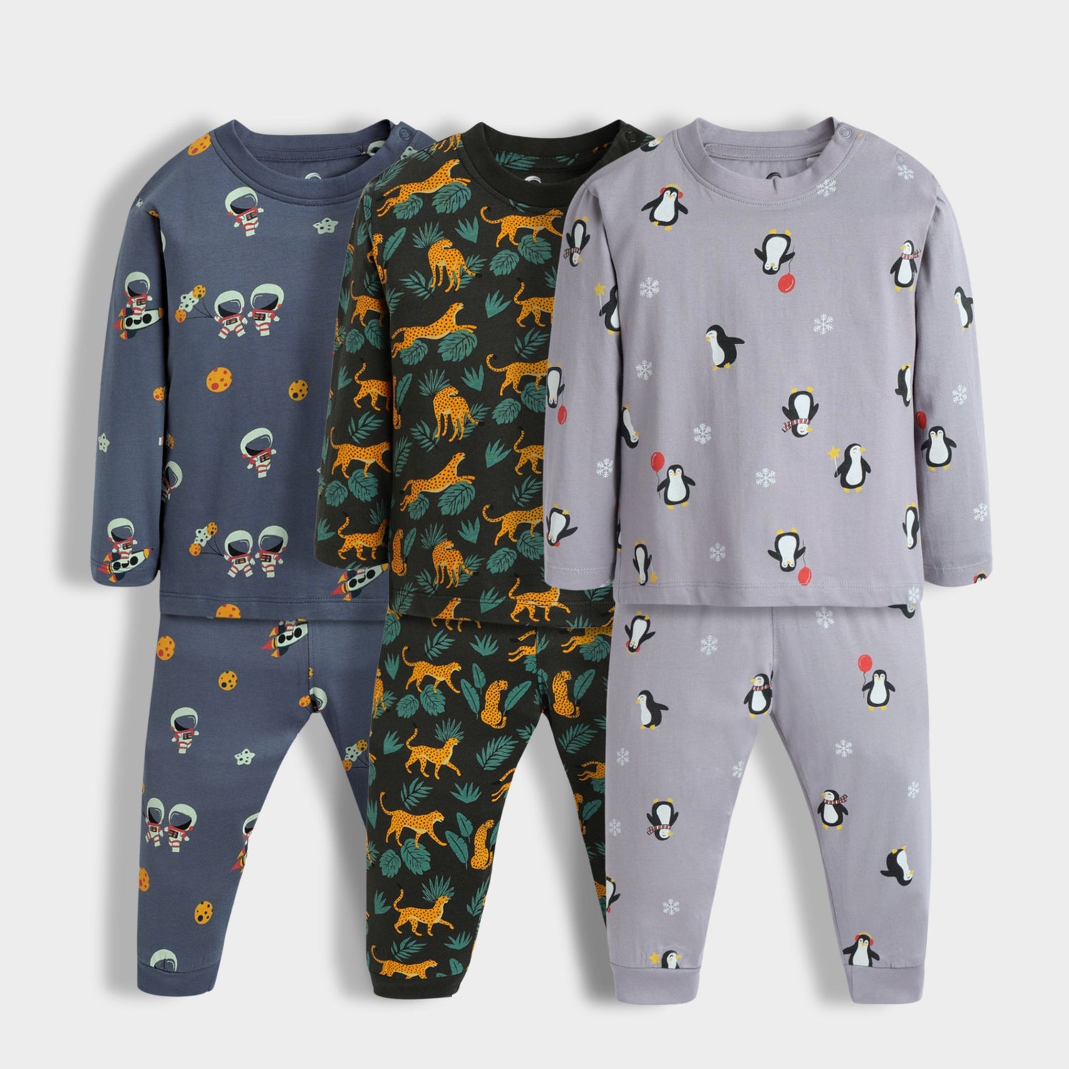 3 Pack Full Sleeves Unisex Co-ord Set | Space, Cheetah, Penguin