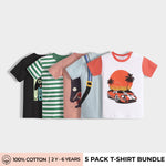 5 Pack Half Sleeves Unisex T-Shirts | Game Mode, Green Stripes, Rocket, Back Pack, Car Ride
