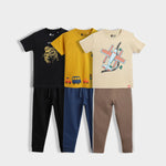 3 Pack Half Sleeves Unisex T-Shirt & Joggers Set | Fearless Lion, Plane Ride, Road Trip