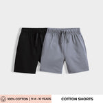 2 Pcs Cotton Shorts | Black, Grey
