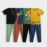 4 Pack Half Sleeves Unisex T-Shirt & Joggers Set | Traveller, Sporty Giraffe, Korea, Road Trip