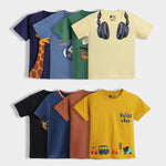 8 Pack Half Sleeves Unisex T-Shirts | Sporty Giraffe, Little Rockstar, Korea Love, Music Buddy, Fearless Lion, Diesel Blue, Brown, Road Trip