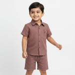 Half Sleeves Unisex Cotton Linen Shirt & Shorts Co-ord Set | Rustic Mocha