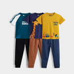 3 Pack Half Sleeves Unisex T-Shirt & Joggers Set | Sporty Giraffe, Road Trip, I Am Cool