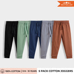 5 Pcs Cotton Joggers | Blue, Black, Grey, Brown, Green