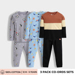 3 Pack Full Sleeves Unisex Co-ord Set | Penguin, Aqua World, Colour Block Brown