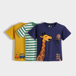 3 Pack Half Sleeves Unisex T-Shirts | Sporty Giraffe, Green Stripes, Road Trip