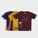 3 Pack Half Sleeves Unisex T-Shirts | Sporty Giraffe, Road Trip, Firefly Magic