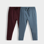 2 Pcs Cotton Joggers | Wine, Air Force Blue